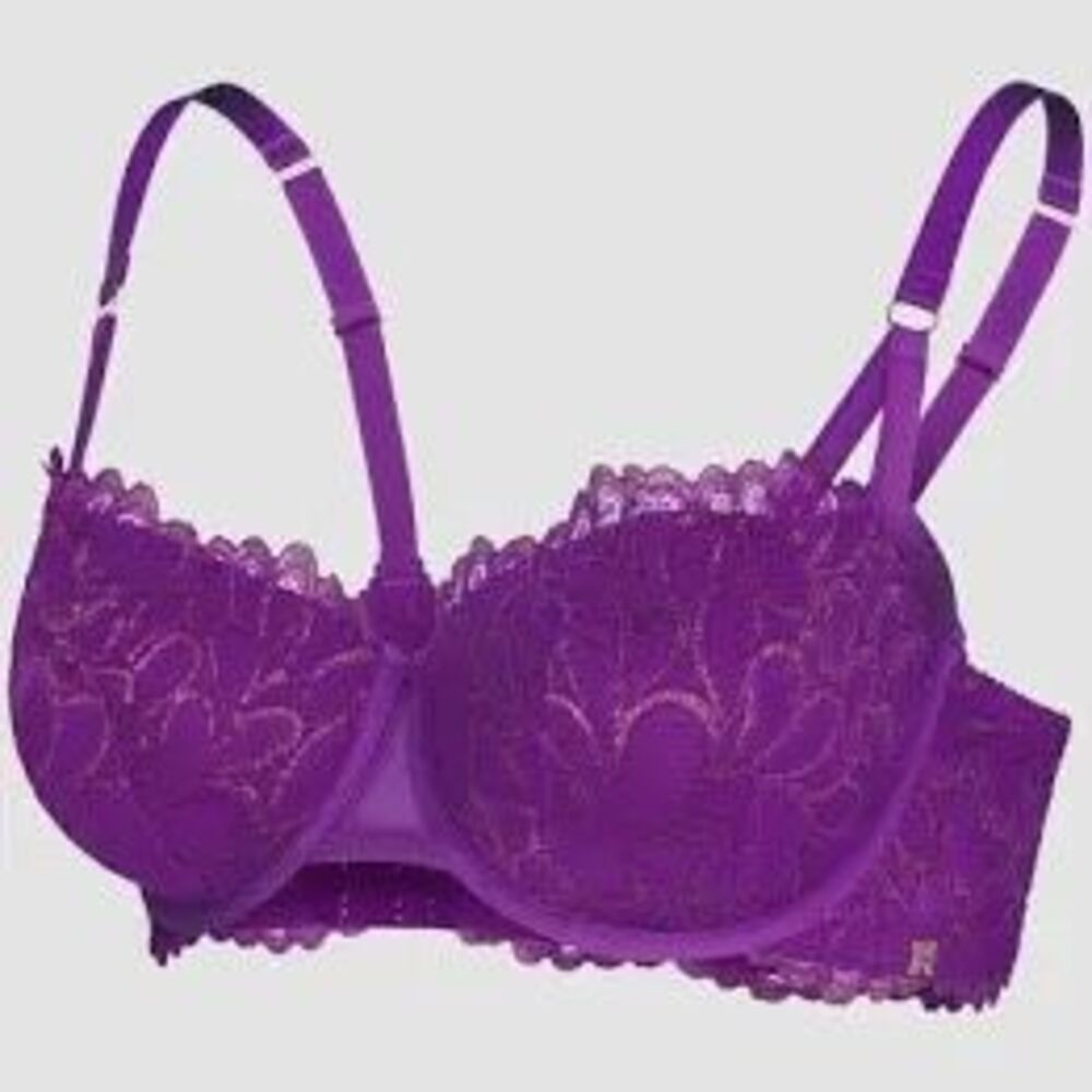 Savage Fenty Savage Not Sorry Lightly Lined Lace Balconette Bra Purple 32DD